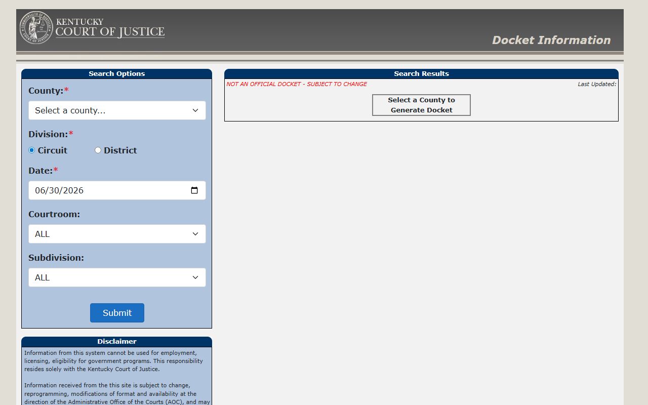 Jackson County court dockets Kentucky trial court docket portal